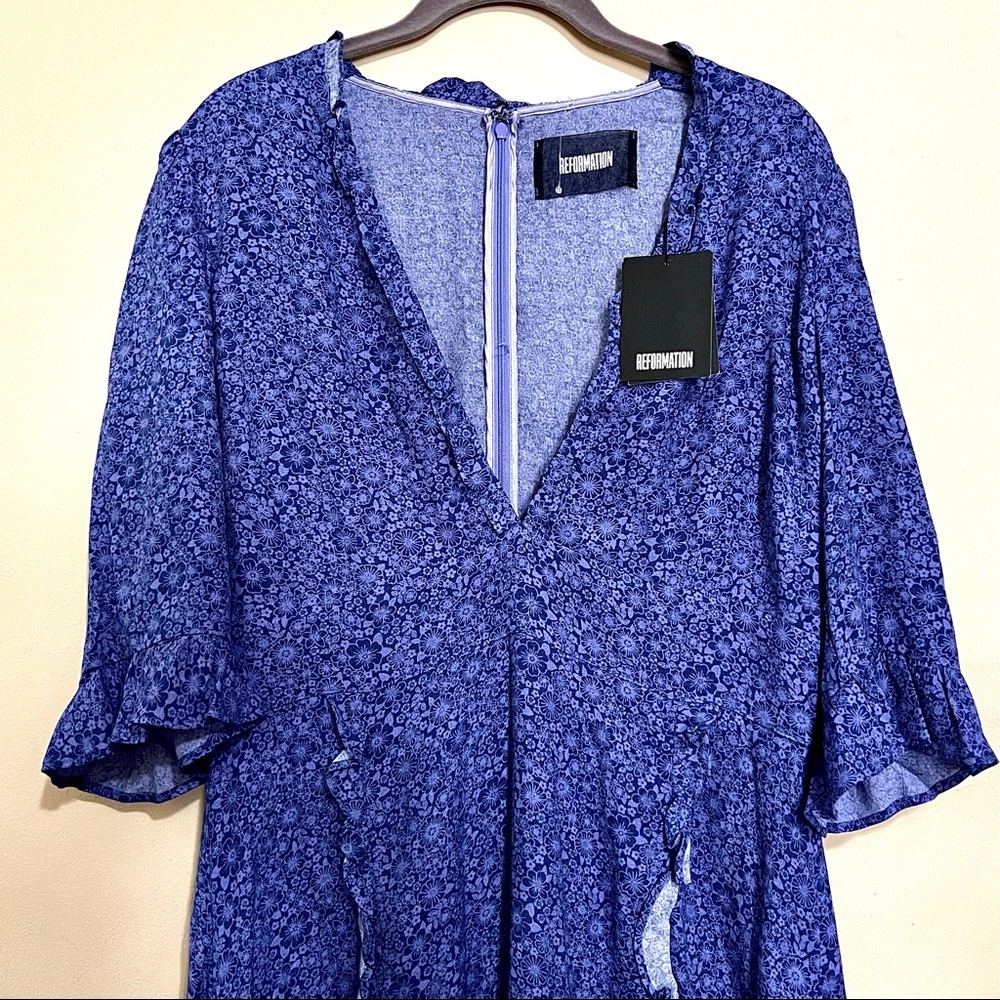 NWT Reformation Suri Violet Floral ¾ Sleeve A-Line Midi Length Dress MSPR $248 - Picture 3 of 14